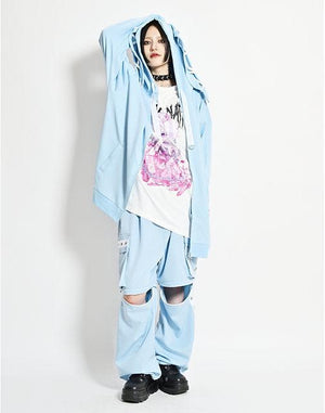 Psycho Nation blue bunny ears hoodie