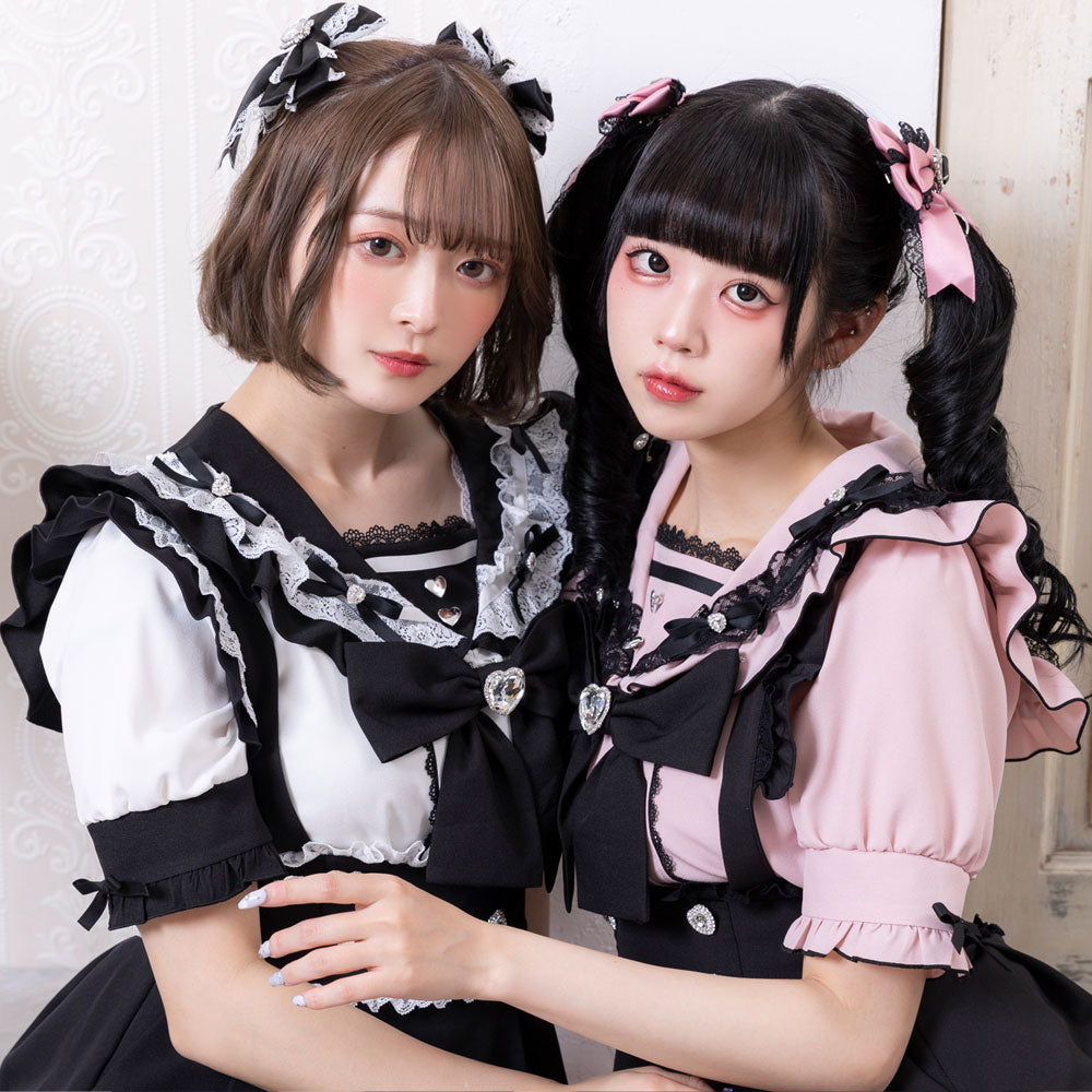 Dear My Love heart ribbon frill sailor blouse