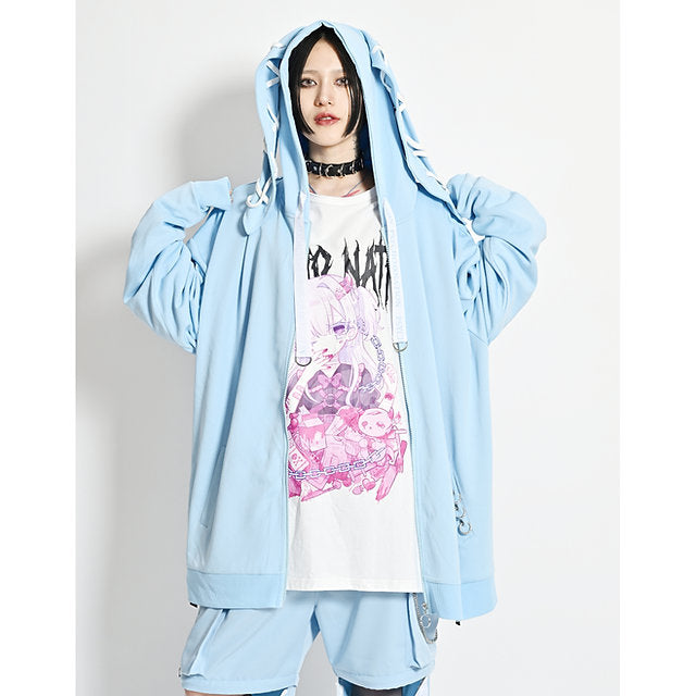 Psycho Nation blue bunny ears hoodie