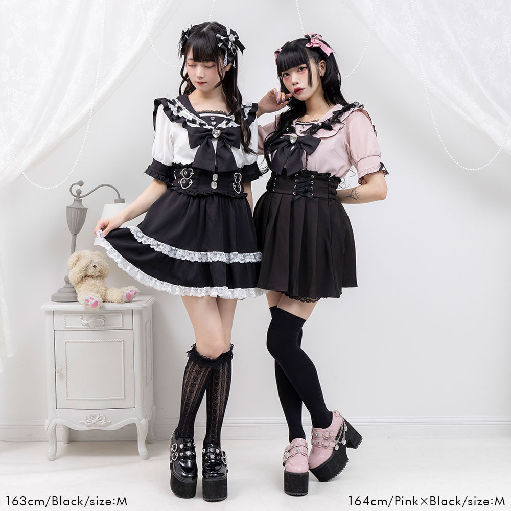 Dear My Love heart ribbon frill sailor blouse