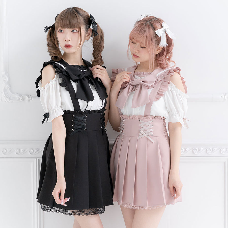 Dear My Love jirai kei "Suspenders Frill Lace-up Pleated" skirt