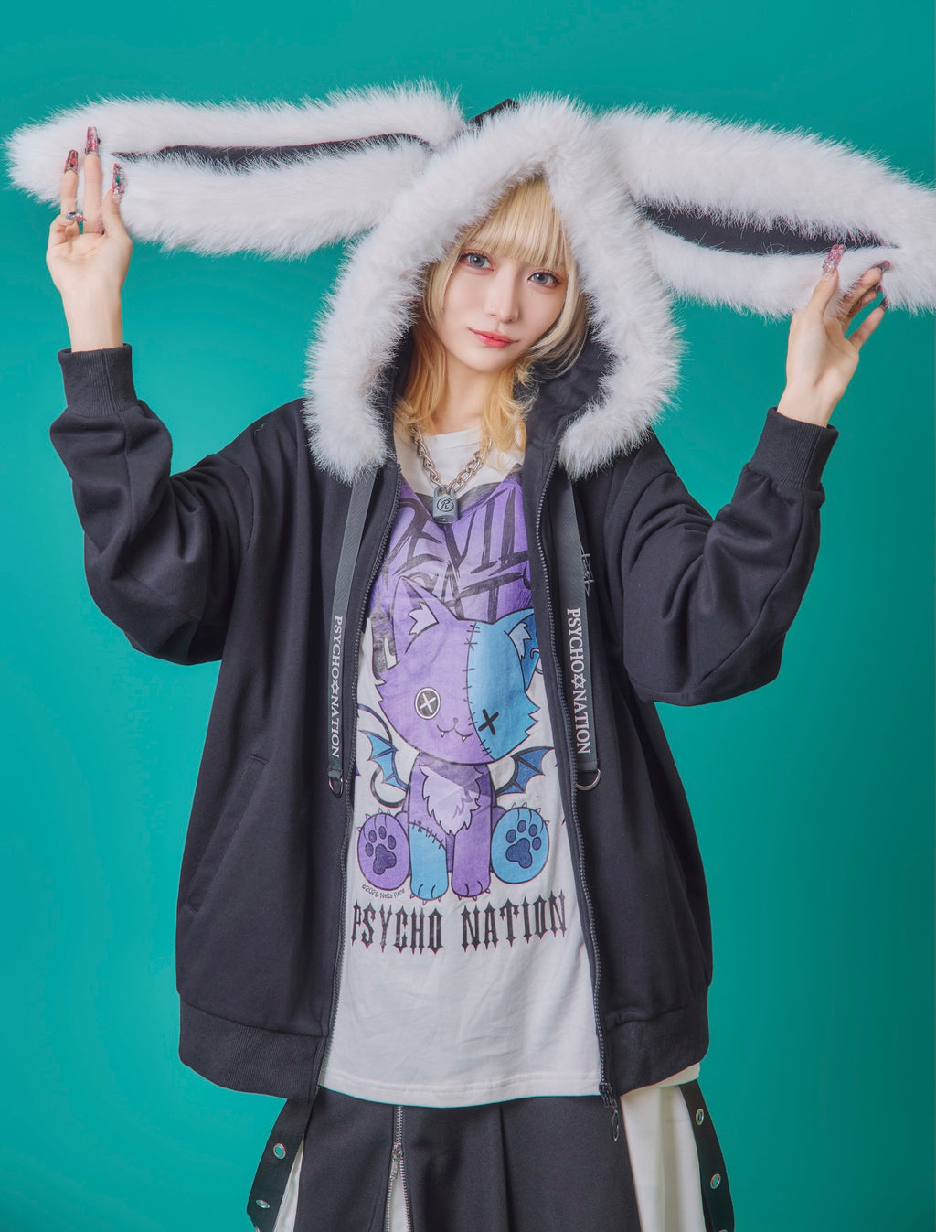Psycho Nation fluffy bunny ears hoodie – Grumpy Bunny