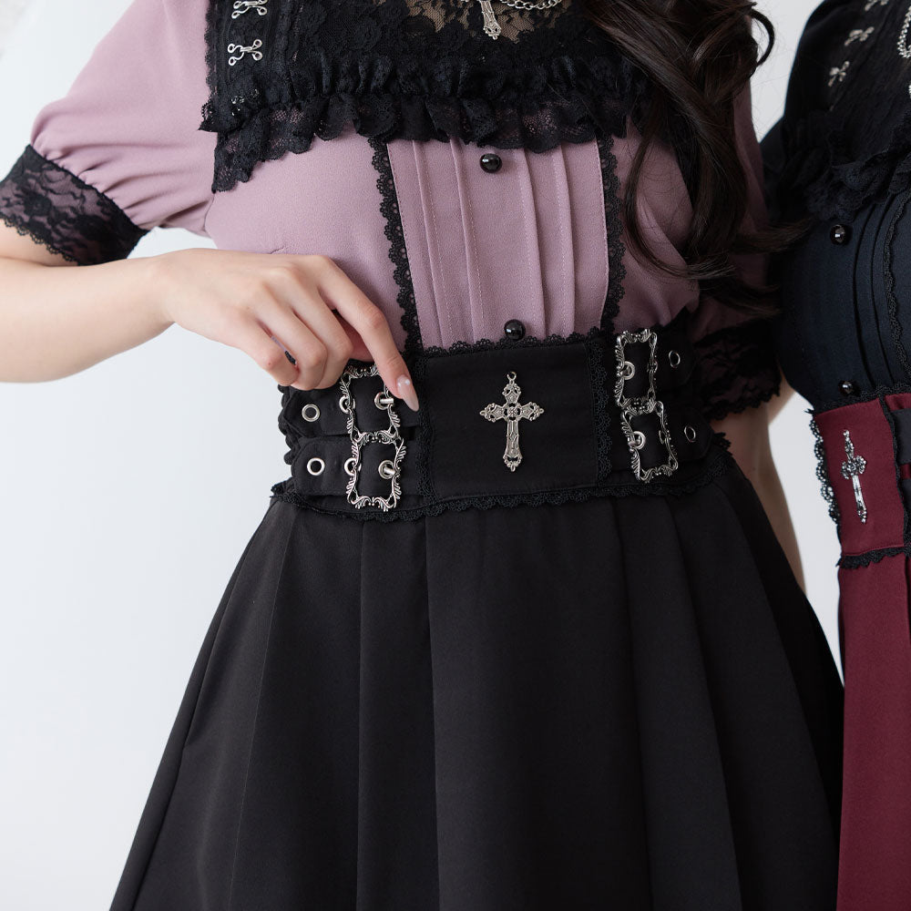 Dear My Love cross charm lace frill pleats skirt