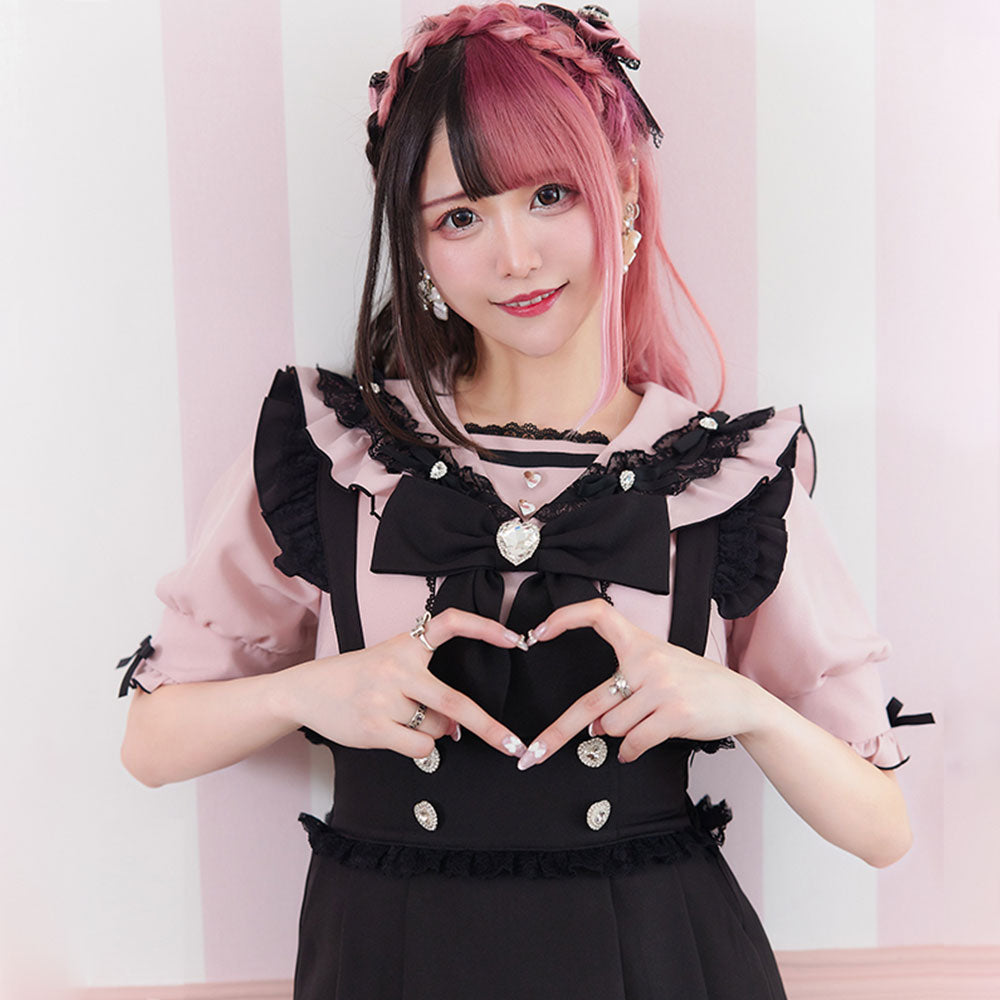 Dear My Love heart ribbon frill sailor blouse