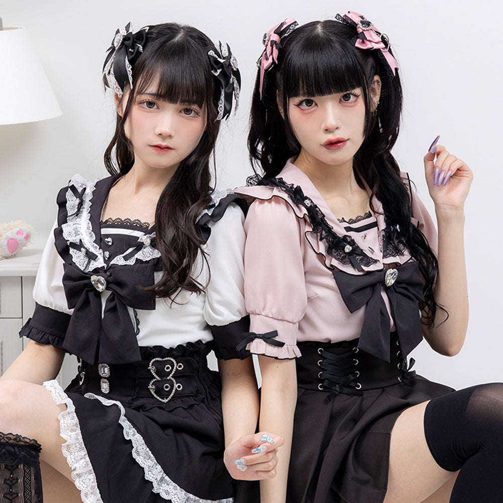 Dear My Love heart ribbon frill sailor blouse