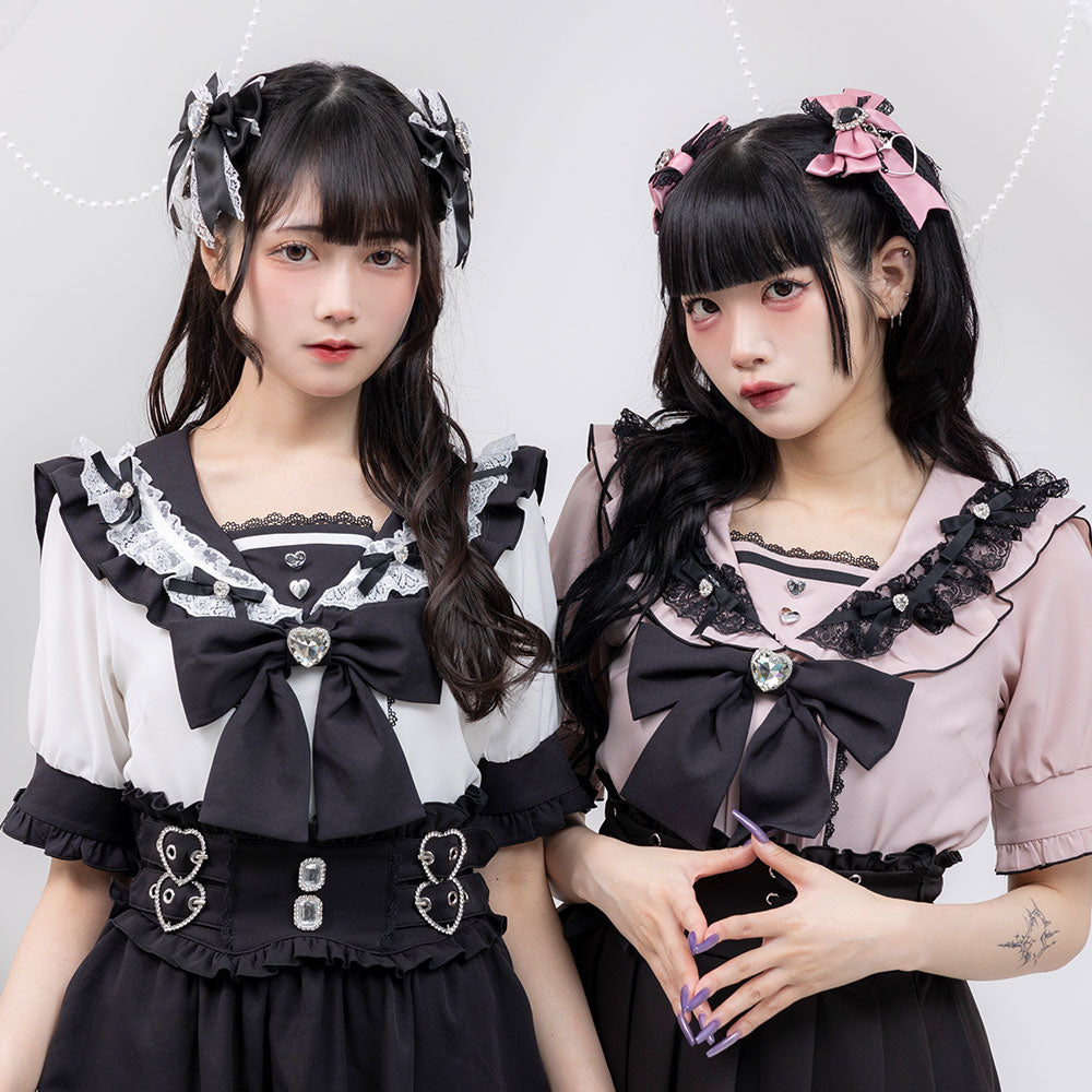 Dear My Love heart ribbon frill sailor blouse