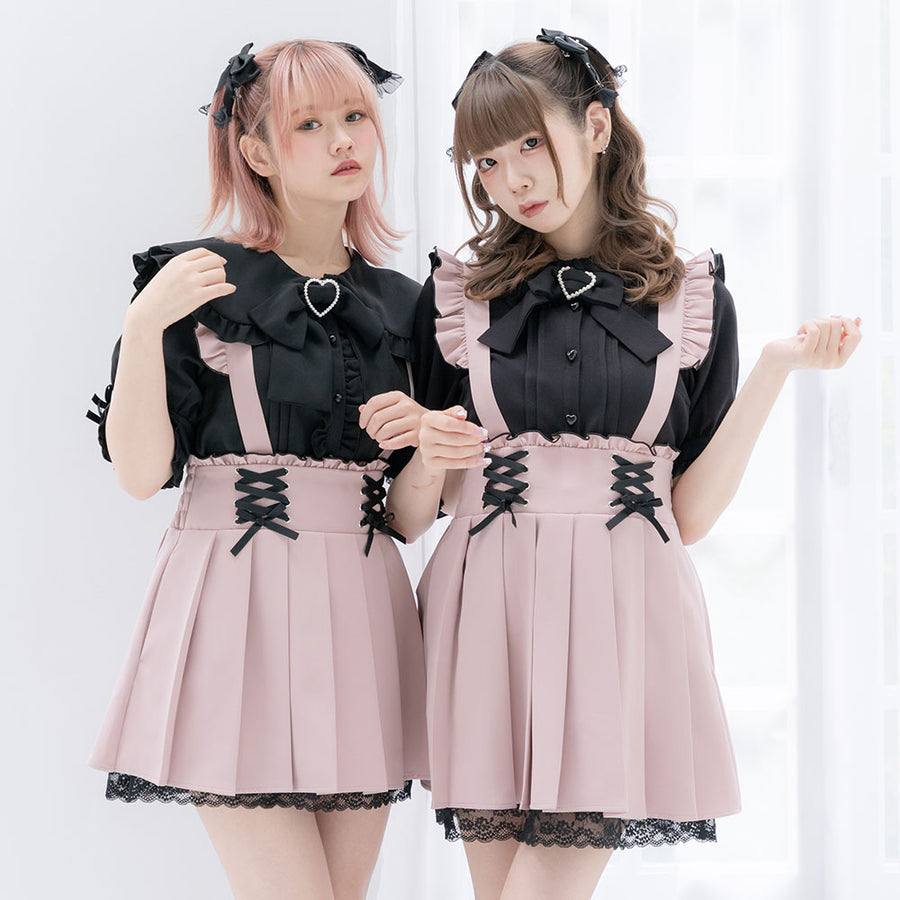 Dear My Love jirai kei "Suspenders Frill Lace-up Pleated" skirt