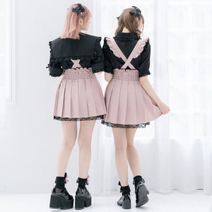 Dear My Love jirai kei "Suspenders Frill Lace-up Pleated" skirt