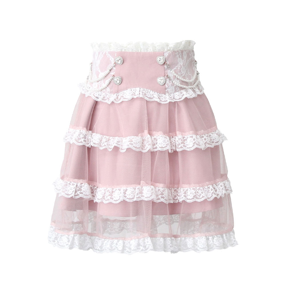 Dear My Love tulle layered pearl frill skirt