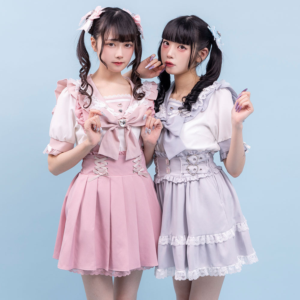 Dear My Love heart ribbon frill sailor blouse