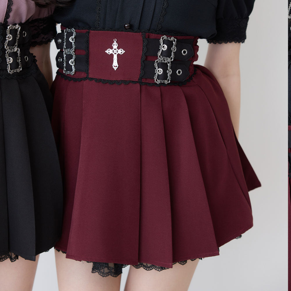 Dear My Love cross charm lace frill pleats skirt
