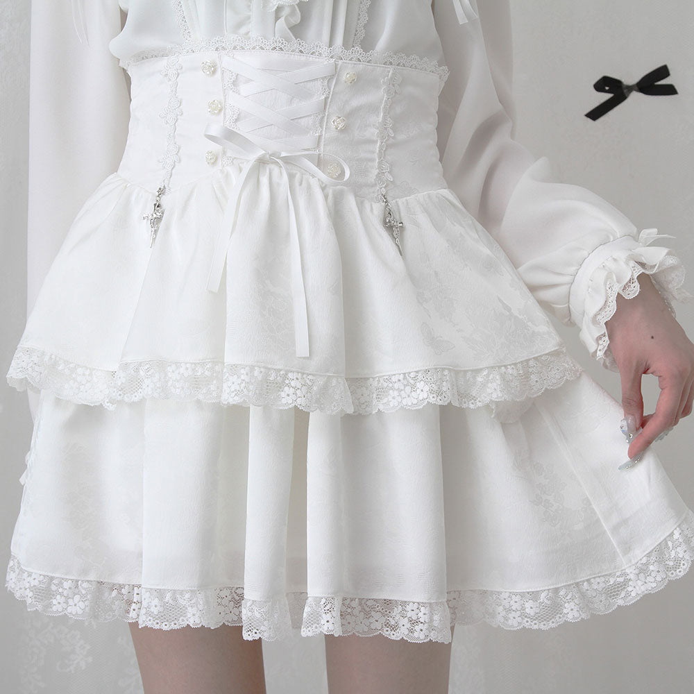 Dear My Love rose lace tiered skirt