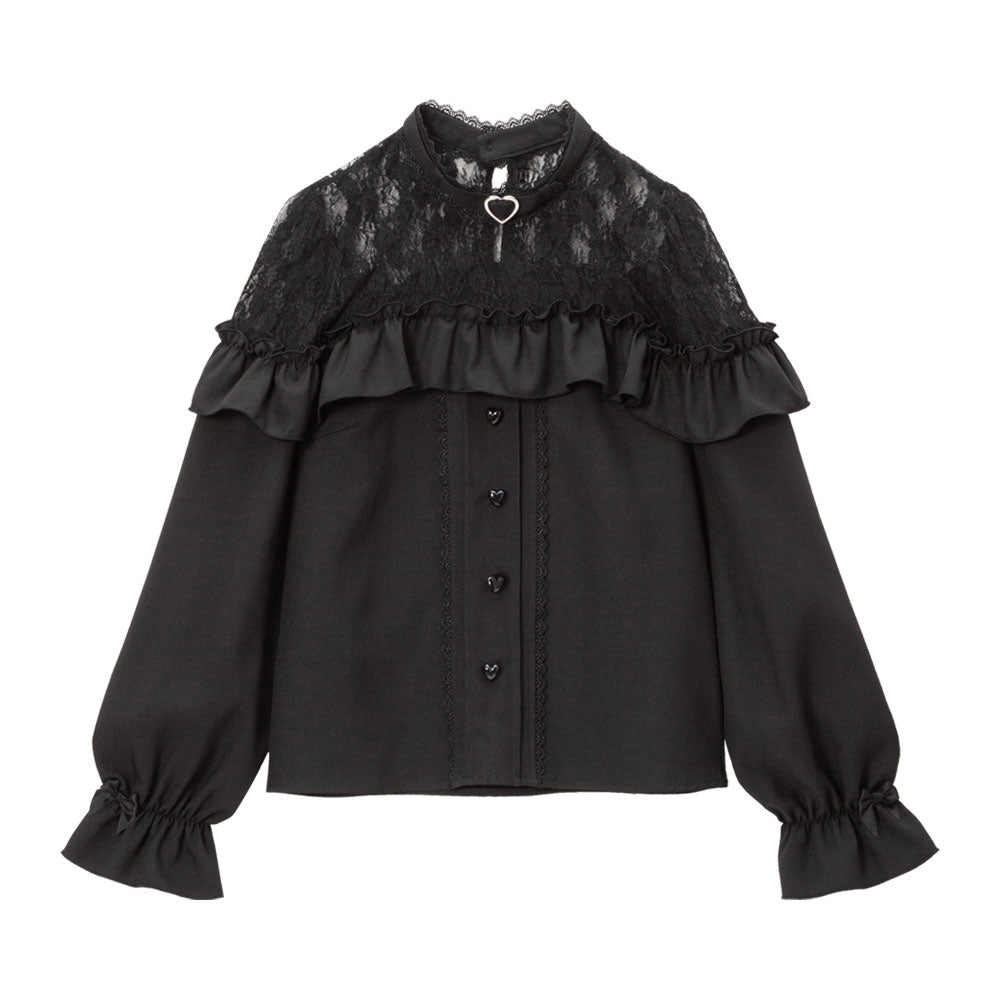 Dear My Love black "Heart Choker Lace Frill" blouse