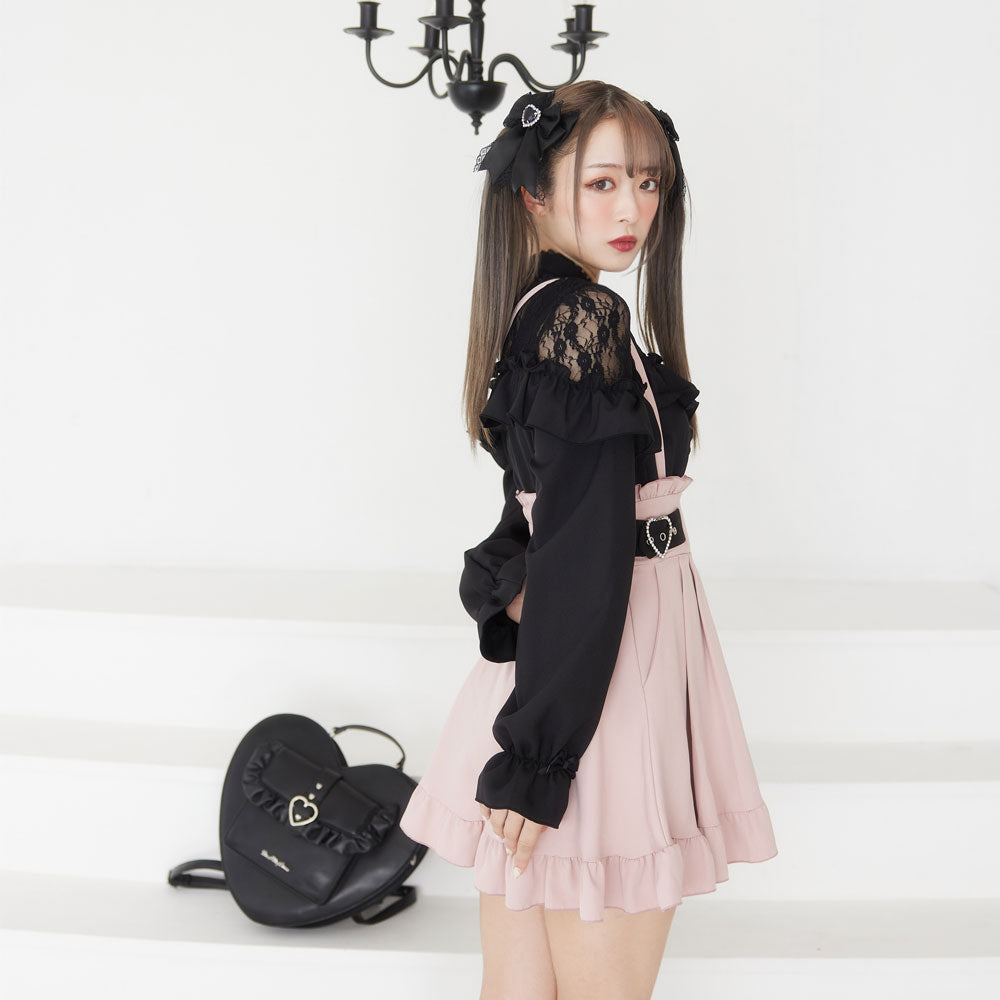 Dear My Love black "Heart Choker Lace Frill" blouse