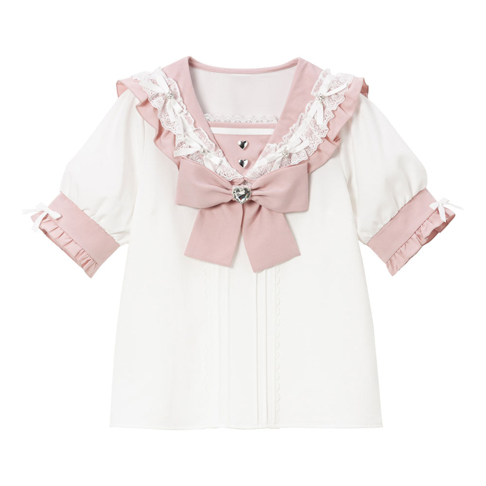 Dear My Love heart ribbon frill sailor blouse