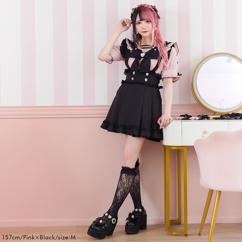 Dear My Love heart ribbon frill sailor blouse