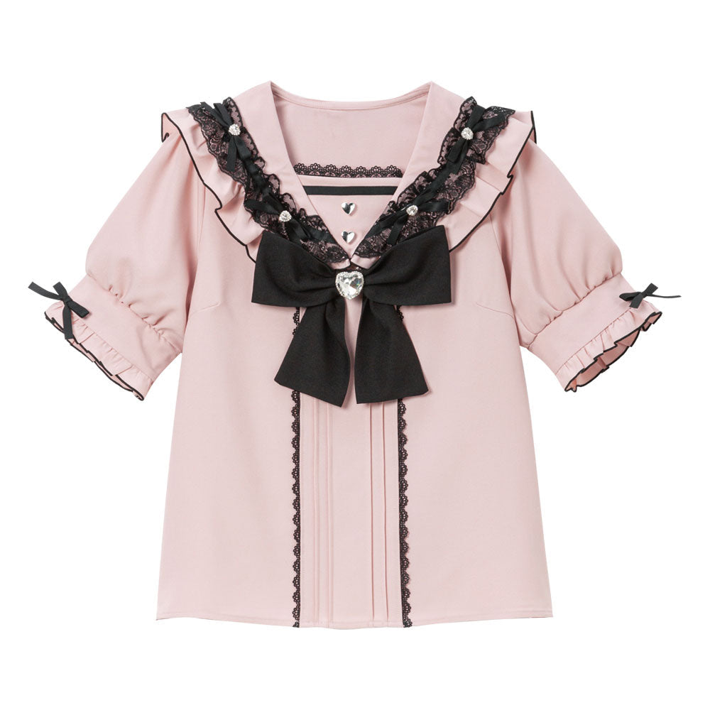 Dear My Love heart ribbon frill sailor blouse