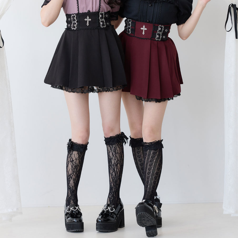 Dear My Love cross charm lace frill pleats skirt