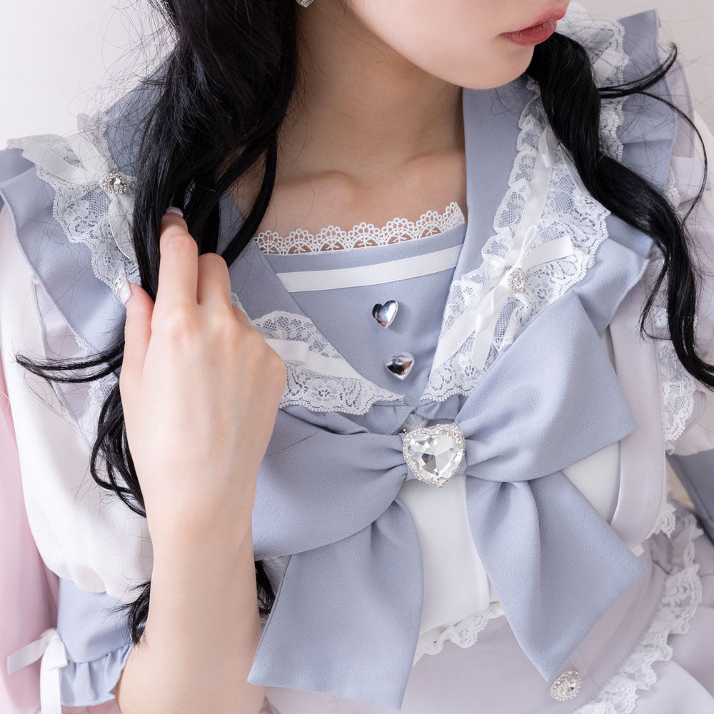 Dear My Love heart ribbon frill sailor blouse