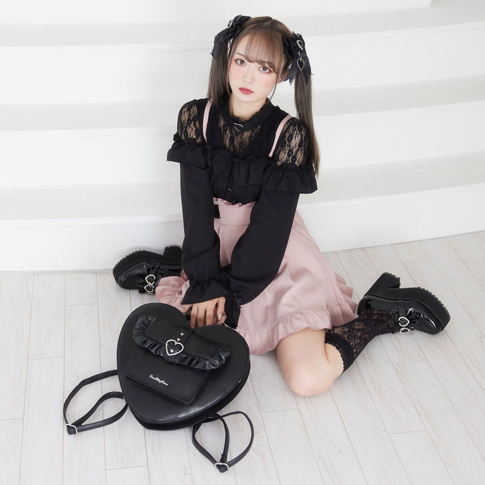 Dear My Love black "Heart Choker Lace Frill" blouse