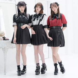 Dear My Love jirai kei "Suspenders Frill Lace-up Pleated" skirt