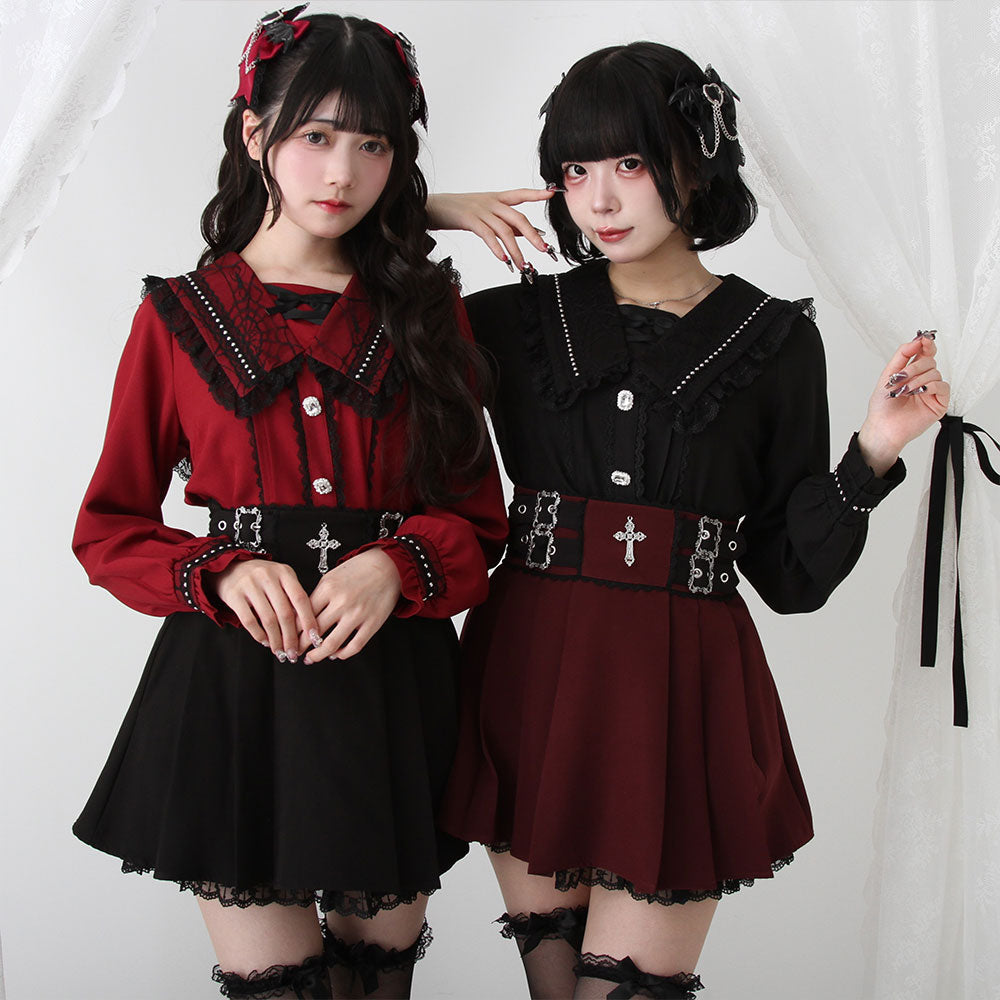 Dear My Love cross charm lace frill pleats skirt