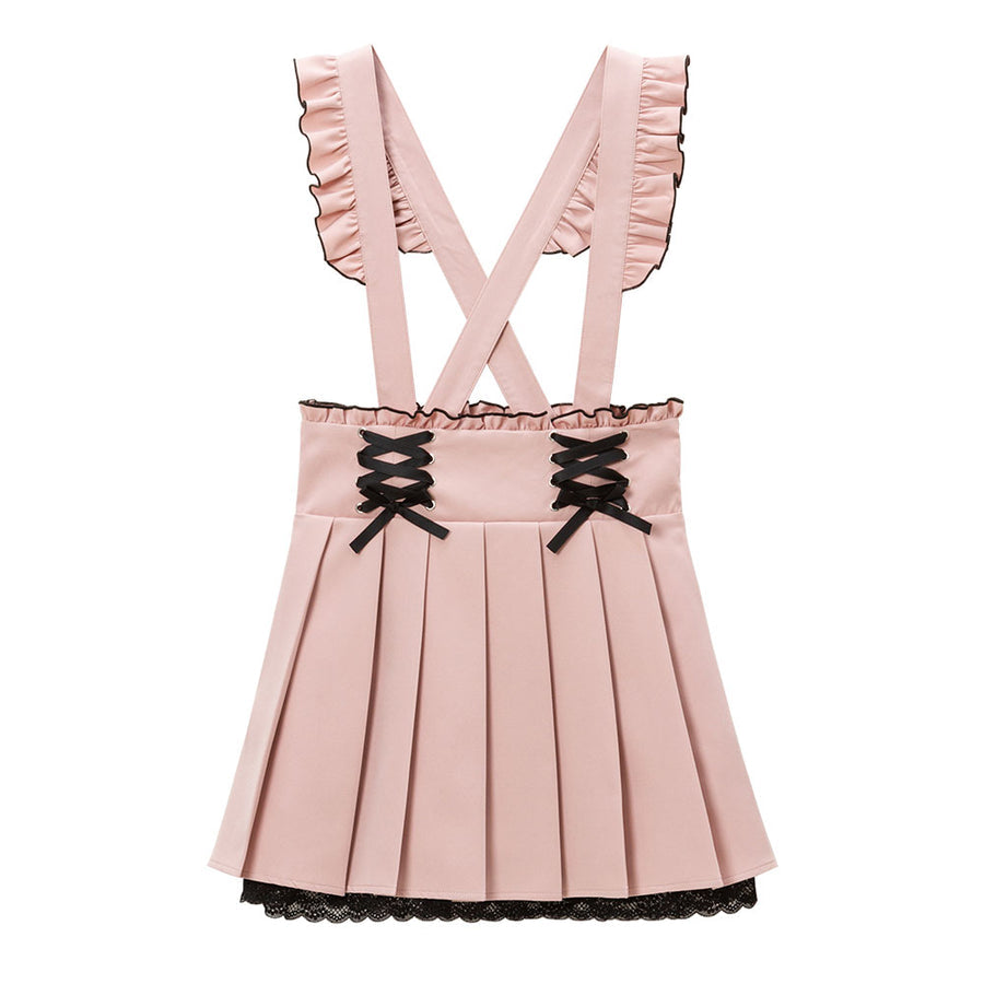 Dear My Love jirai kei "Suspenders Frill Lace-up Pleated" skirt