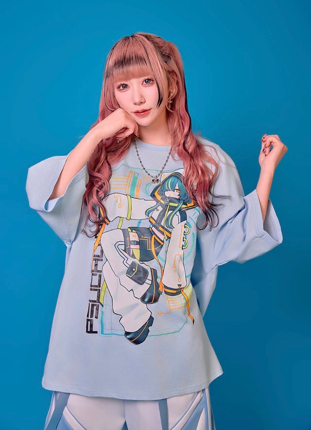 Psycho Nation x Rene "Cyberpunk" blue t-shirt ~ LAST ONE!