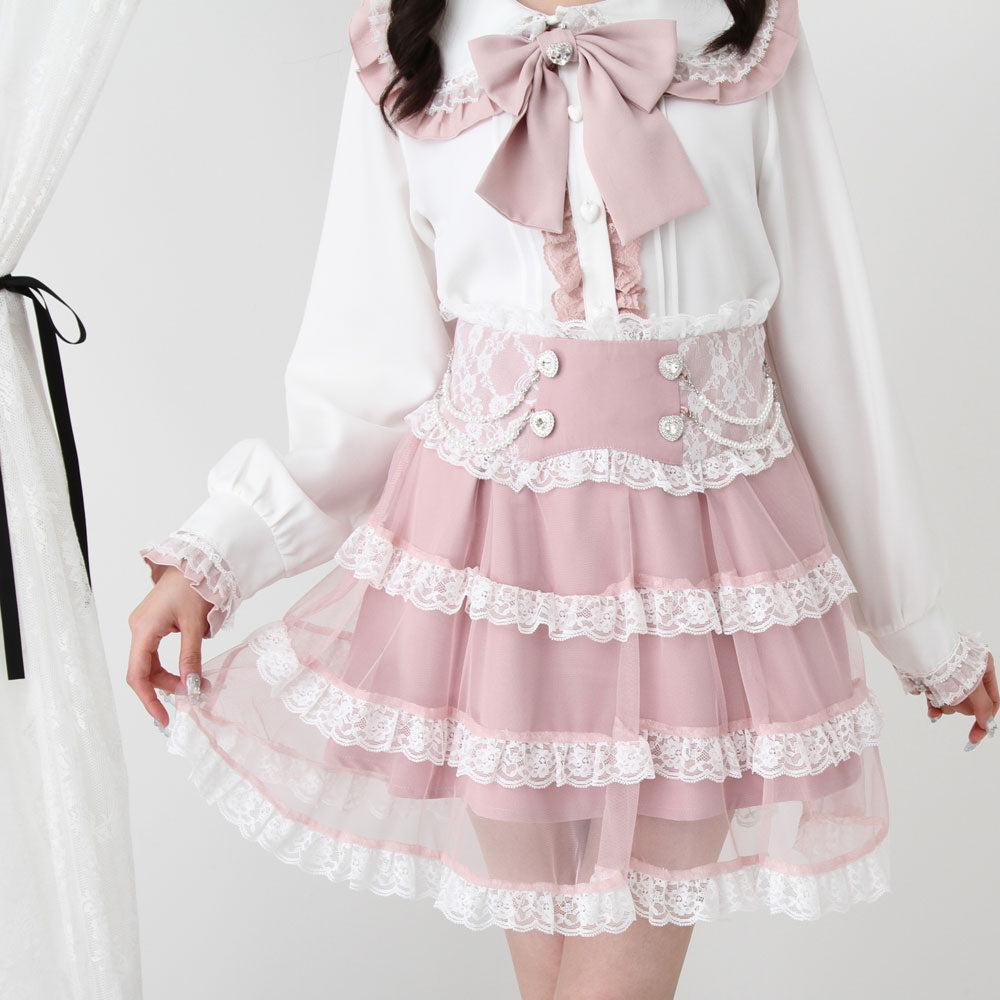 Dear My Love tulle layered pearl frill skirt