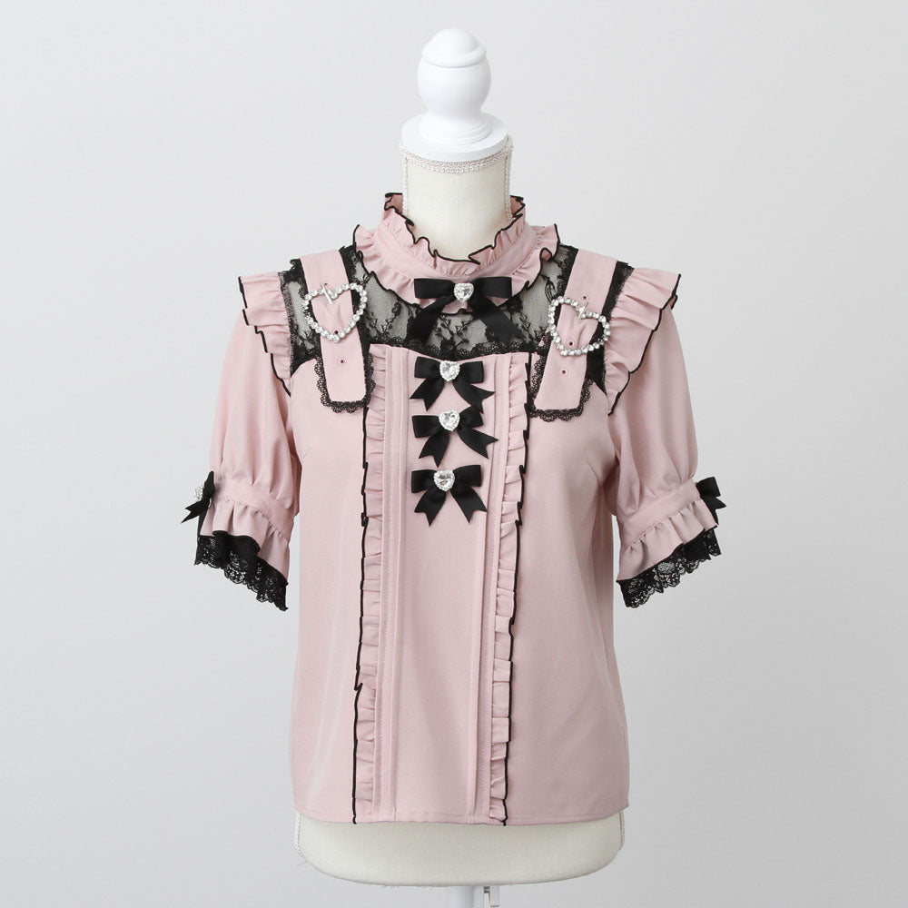 Dear My Love Whip heart belt bijou blouse