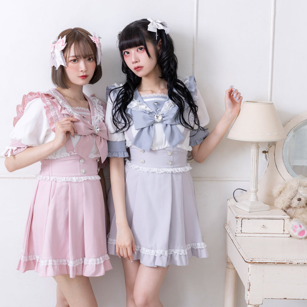 Dear My Love heart ribbon frill sailor blouse