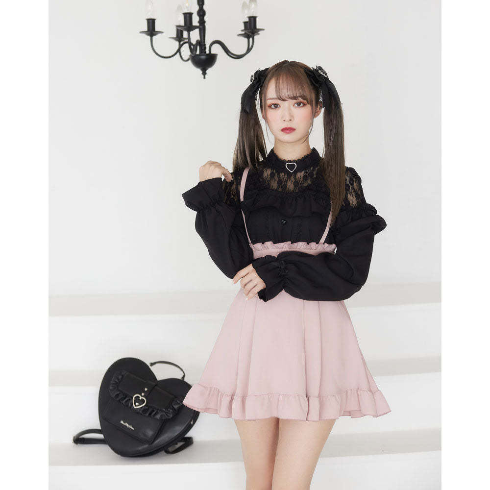 Dear My Love black "Heart Choker Lace Frill" blouse