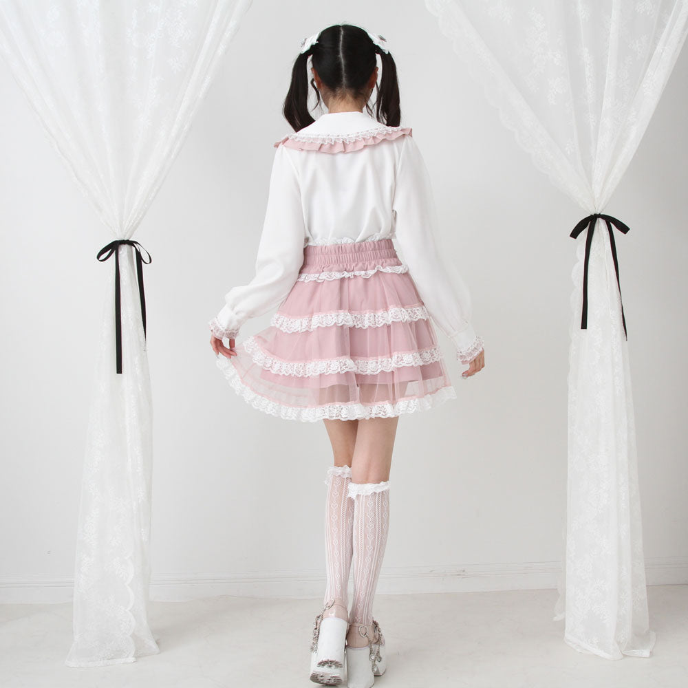 Dear My Love tulle layered pearl frill skirt