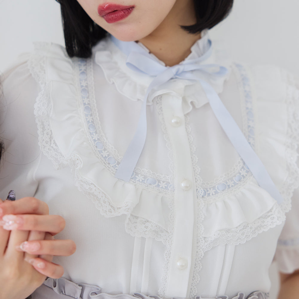 Dear My Love frill lace ribbon yoke blouse