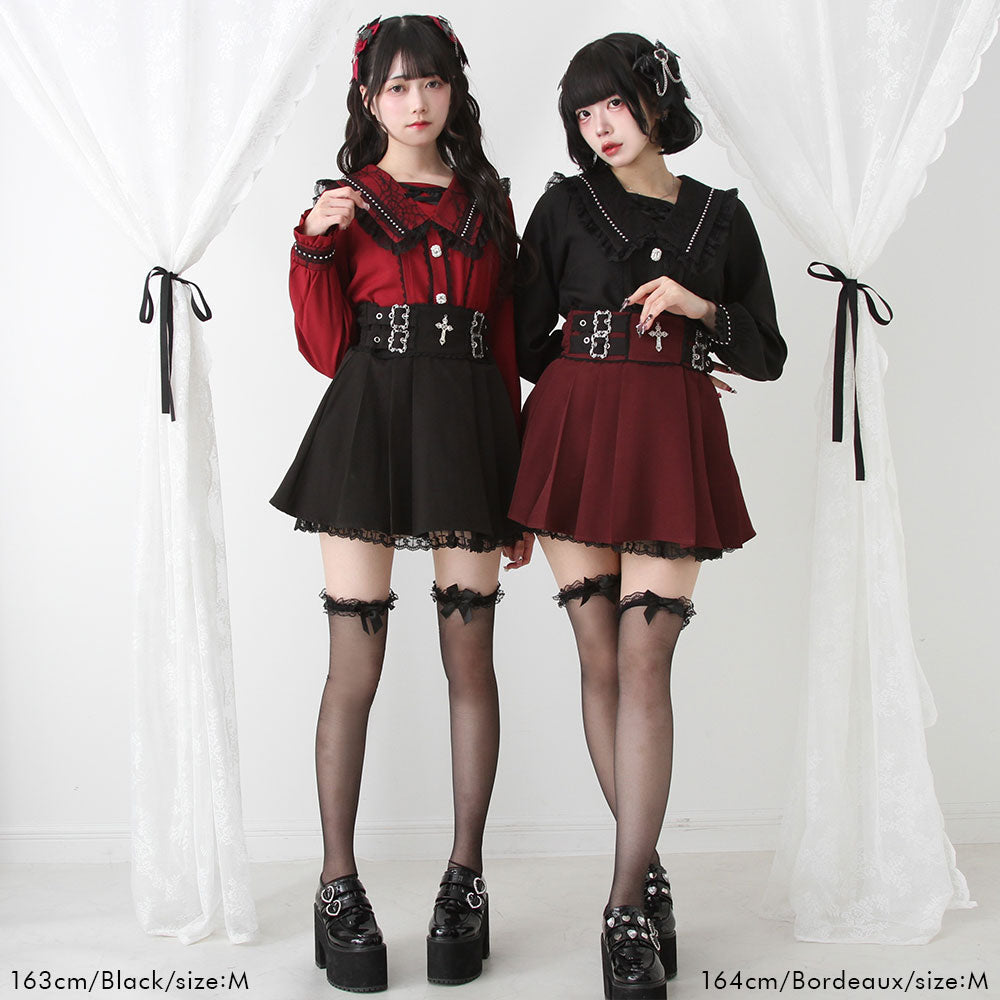 Dear My Love cross charm lace frill pleats skirt