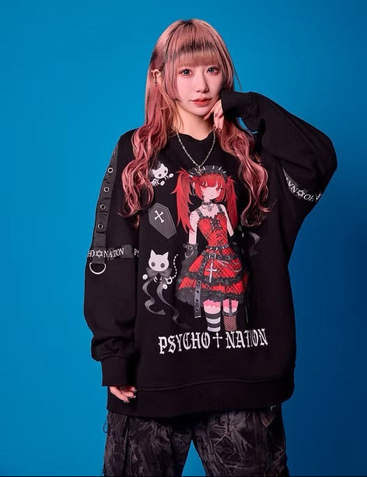 Psycho Nation x Rene collab "Gothic" black sweatshirt ~ LAST ONE!