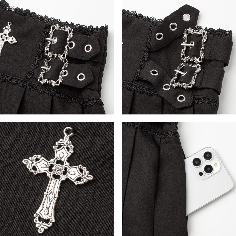Dear My Love cross charm lace frill pleats skirt