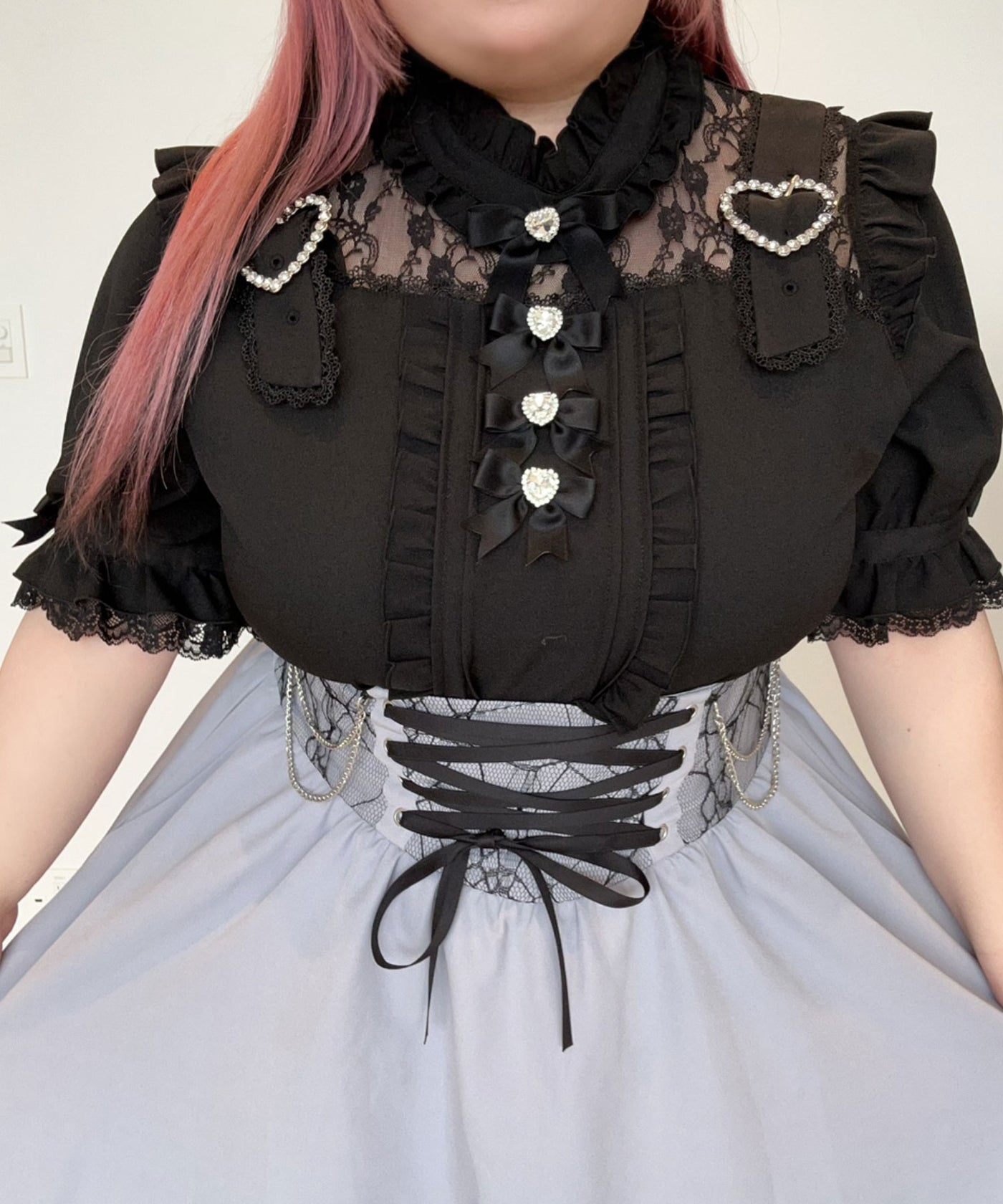 Dear My Love Whip heart belt bijou blouse