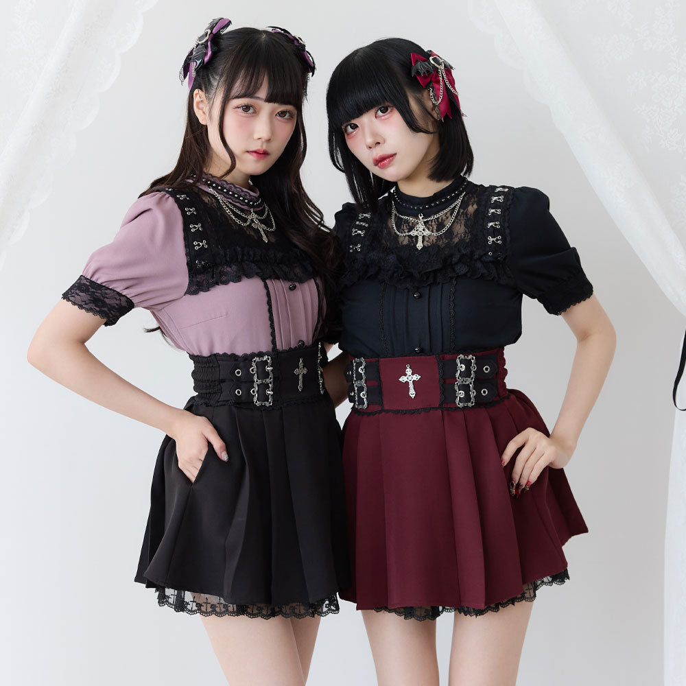 Dear My Love cross charm lace frill pleats skirt