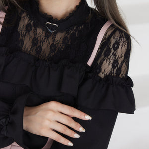 Dear My Love black "Heart Choker Lace Frill" blouse