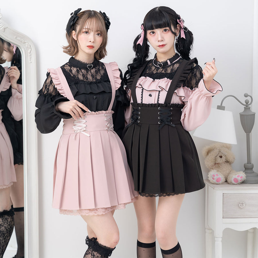 Dear My Love jirai kei "Suspenders Frill Lace-up Pleated" skirt