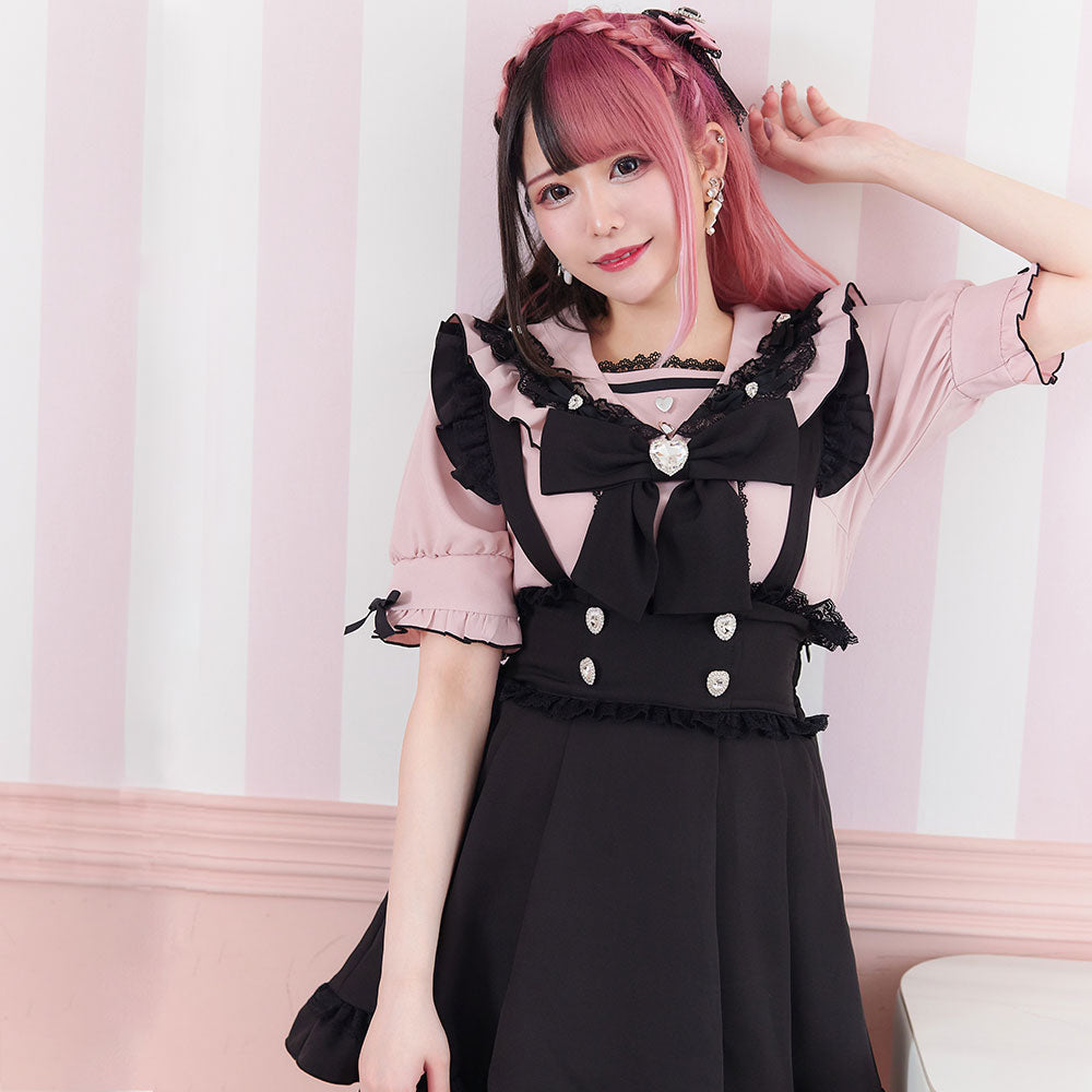 Dear My Love heart ribbon frill sailor blouse