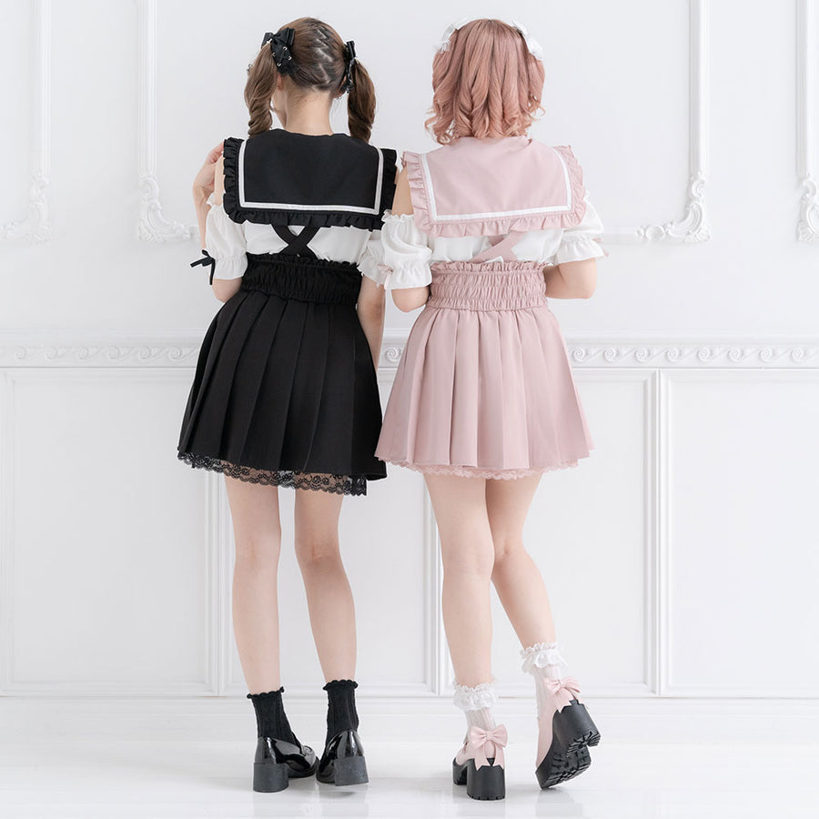 Dear My Love jirai kei "Suspenders Frill Lace-up Pleated" skirt