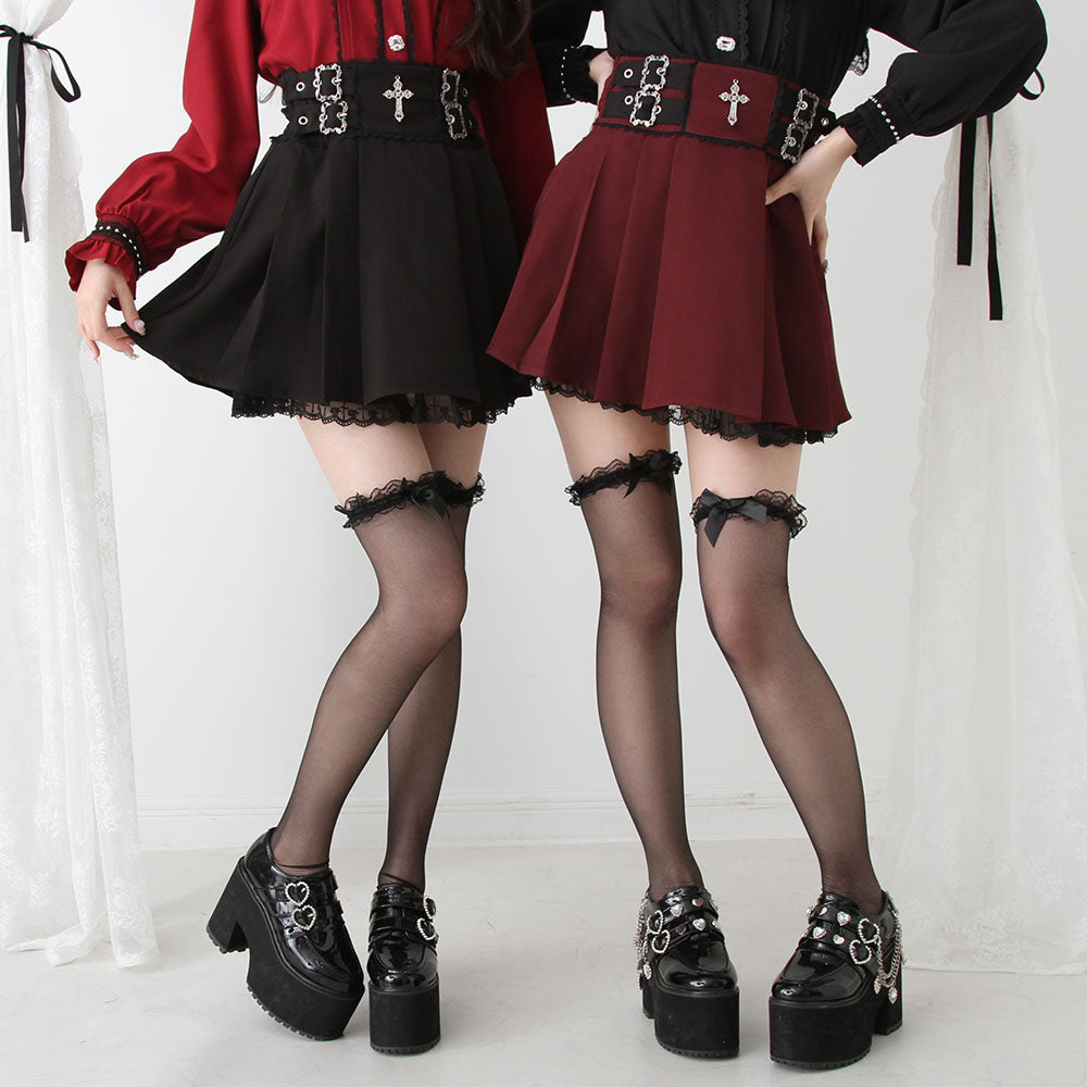 Dear My Love cross charm lace frill pleats skirt