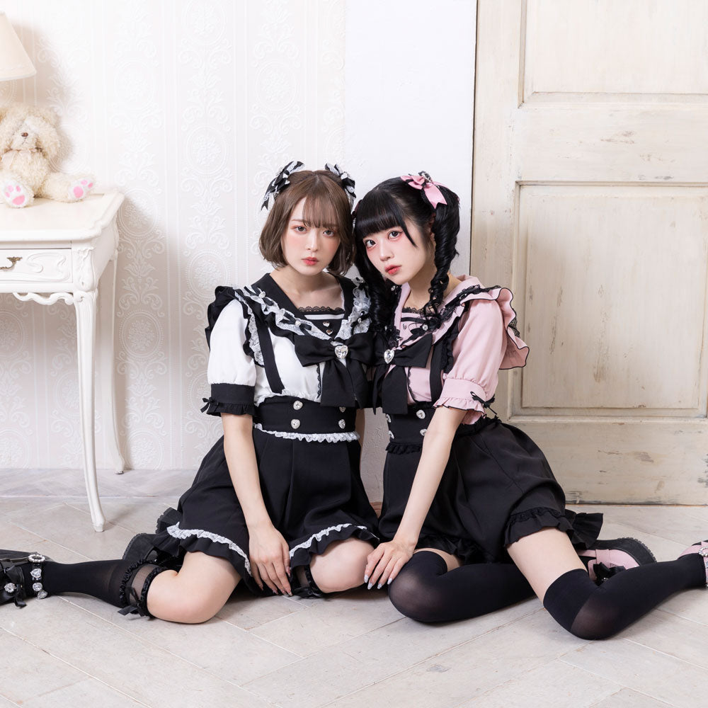 Dear My Love heart ribbon frill sailor blouse