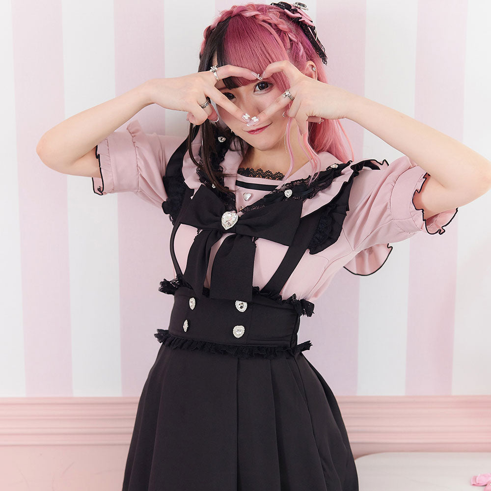 Dear My Love heart ribbon frill sailor blouse