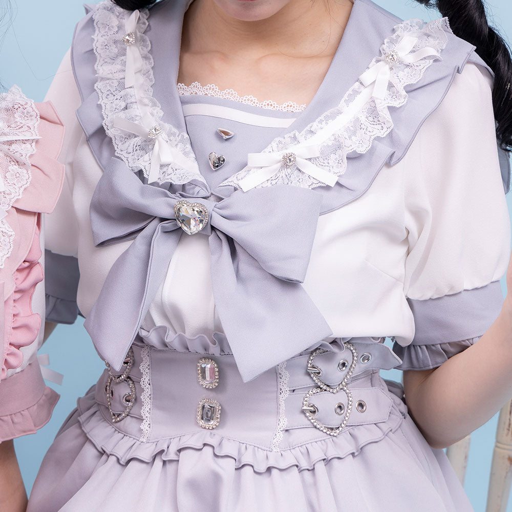 Dear My Love heart ribbon frill sailor blouse