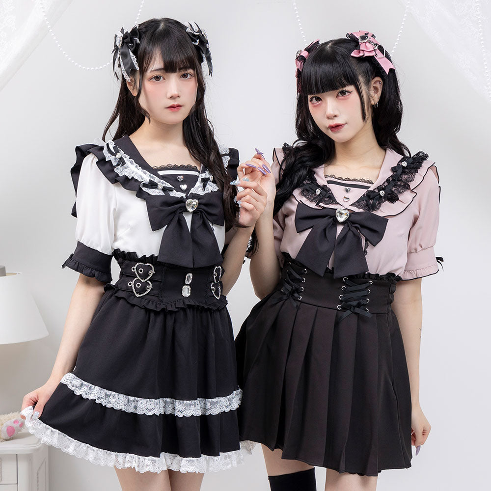 Dear My Love heart ribbon frill sailor blouse