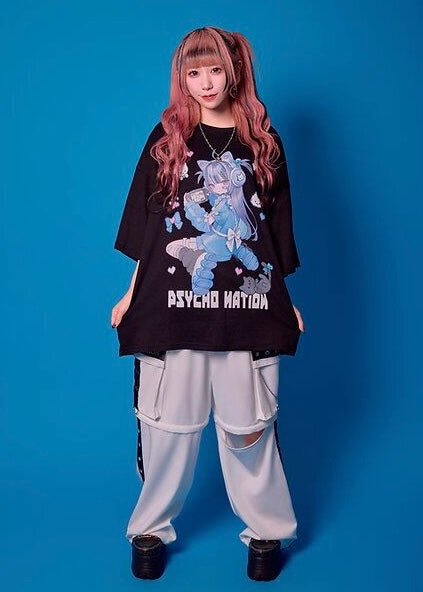 Psycho Nation x Rene "Gamer Cat" black t-shirt ~ LAST ONE!