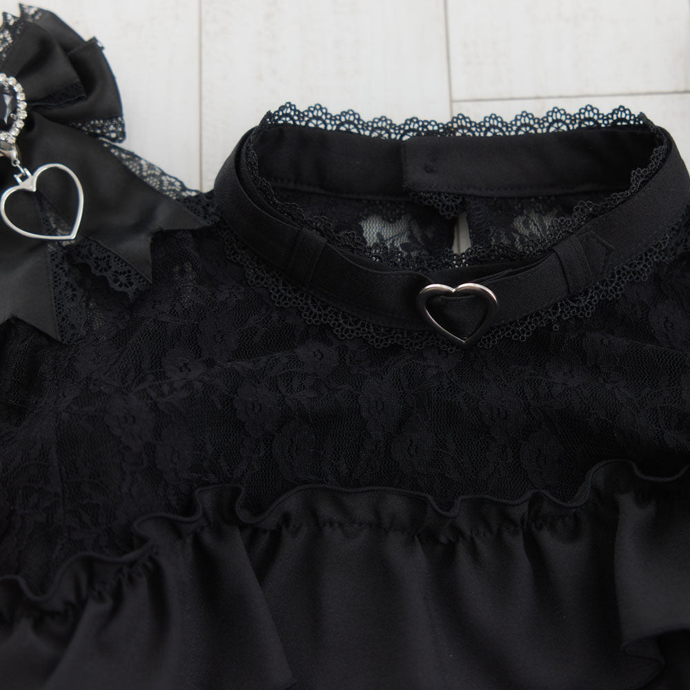 Dear My Love black "Heart Choker Lace Frill" blouse